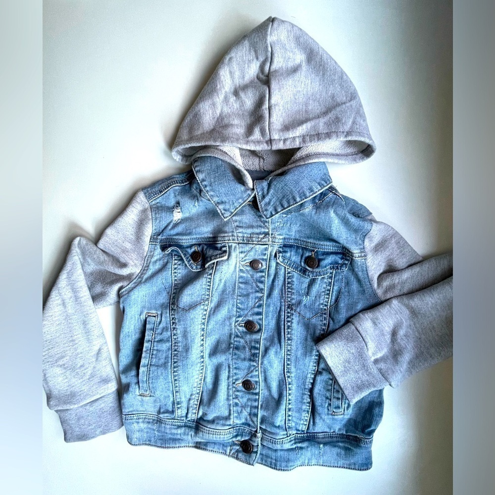 Tucker + Tate Light Blue Denim Hooded Jacket with Gray Sleeves